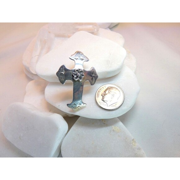 VTG Sterling Silver Hand Made Cross Pendant Mexico Signed OOAK - Picture 4 of 9